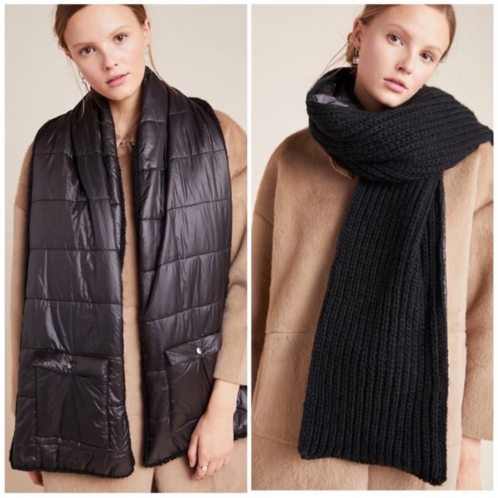 Anthropologie Sleeping on Snow Black Puffer Scarf Reversible NWT